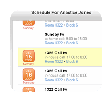 Cropped screenshot of a medical resident's schedule